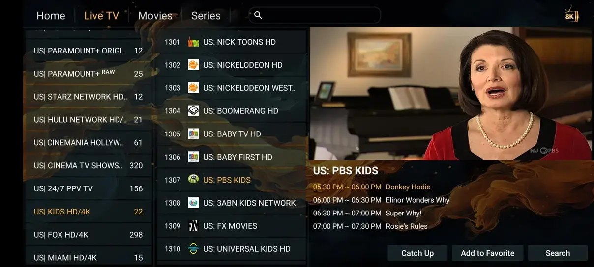 Zero IPTV EPG TV Programmübersicht auf Smart TV