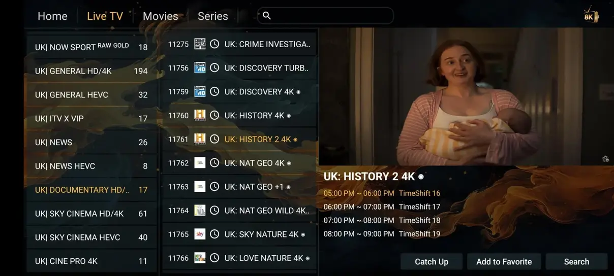 Zero IPTV 4K Ultra HD Senderübersicht Menü
